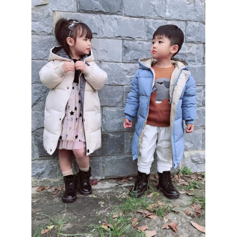 Áo Khoác Phao Dáng Dài Cho Bé Trai Và Bé Gái