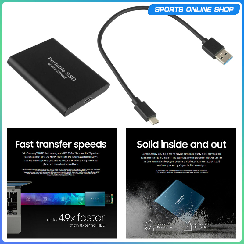 2.5 inch USB 3.0 USB 3.1 Gen-1 500GB SSD External Portable Solid State Drive Storage USB-C Compatible