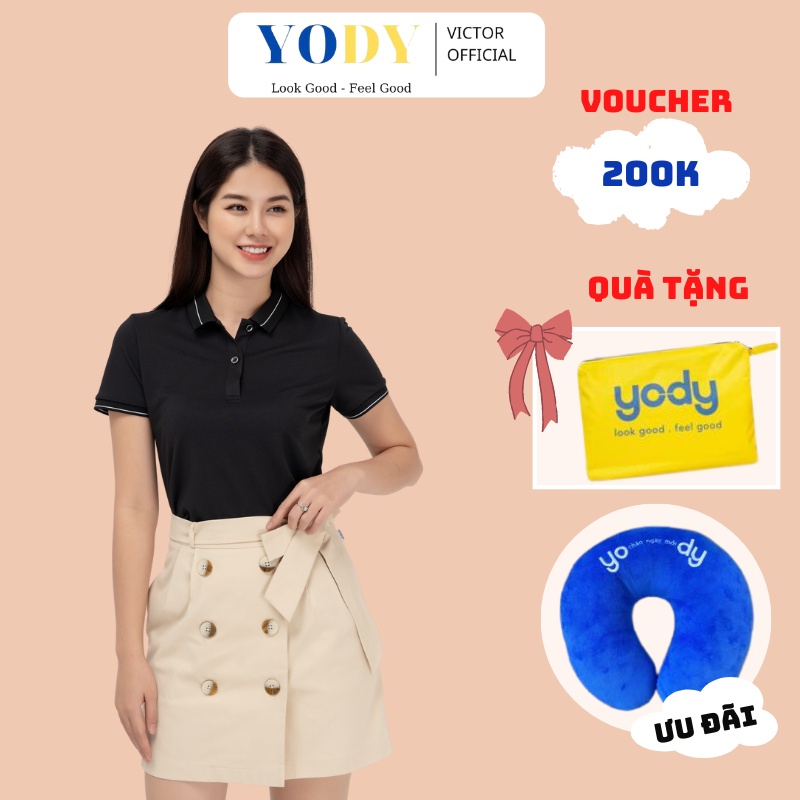 Áo Polo Nữ YODY Cafe Bo Kẻ Chất Liệu Thoáng Mát Năng Động Mùa Hè APN3890