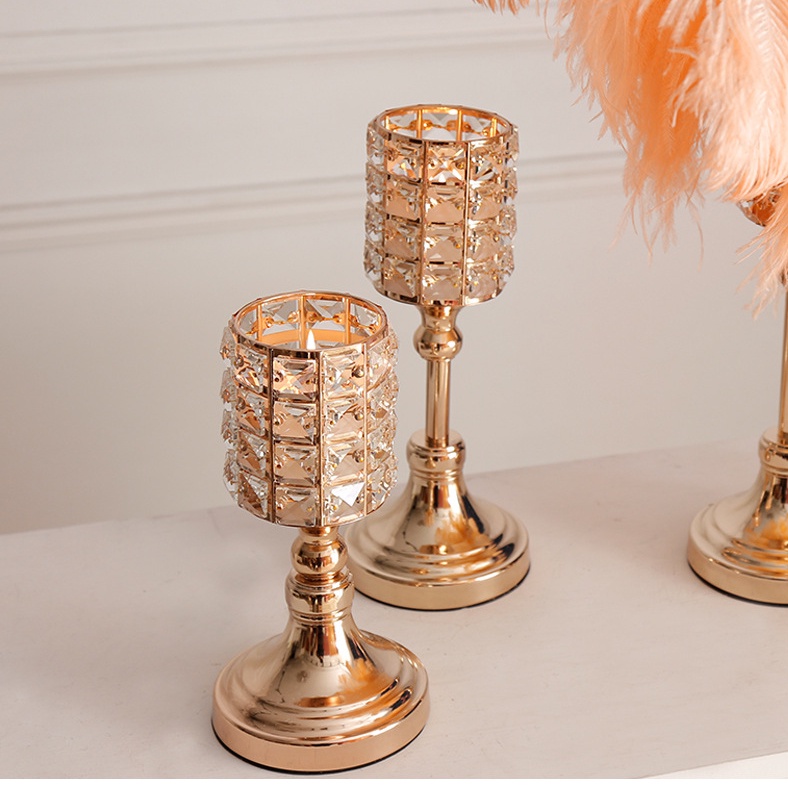 Chân nến cao cấp hình pha lê, giá đỡ nến có thể trang trí lông vũ, trưng hoa sang trọng, decor buổi tiệc cao 25 và 32cm