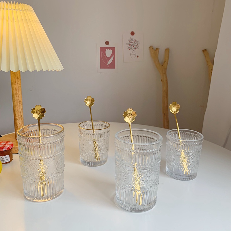 Cốc thủy tinh họa tiết hoa mặt trời - Uống sữa, trà, saffron, cà phê, làm quà tặng