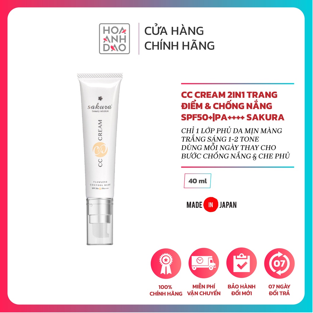 Kem trang điểm Sakura CC Cream Flawless Control Base SPF50+ PA++++