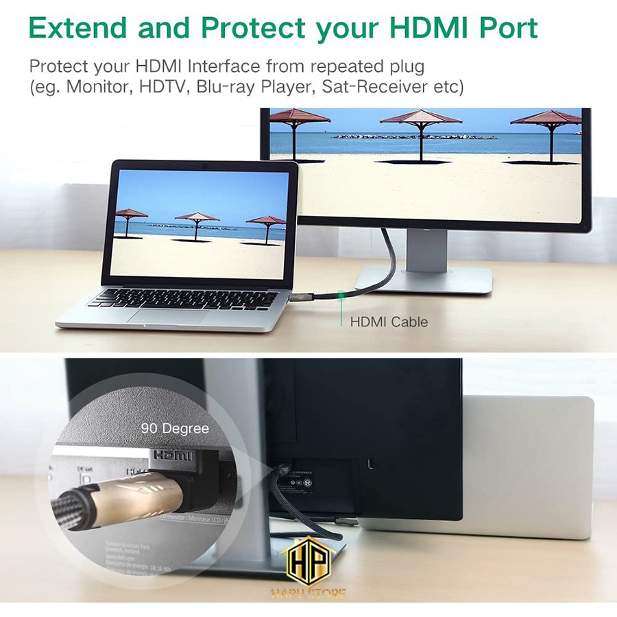 Đầu nối HDMI vuông góc 90 độ Ugreen 20109 (bẻ xuống) chính hãng - Hapustore