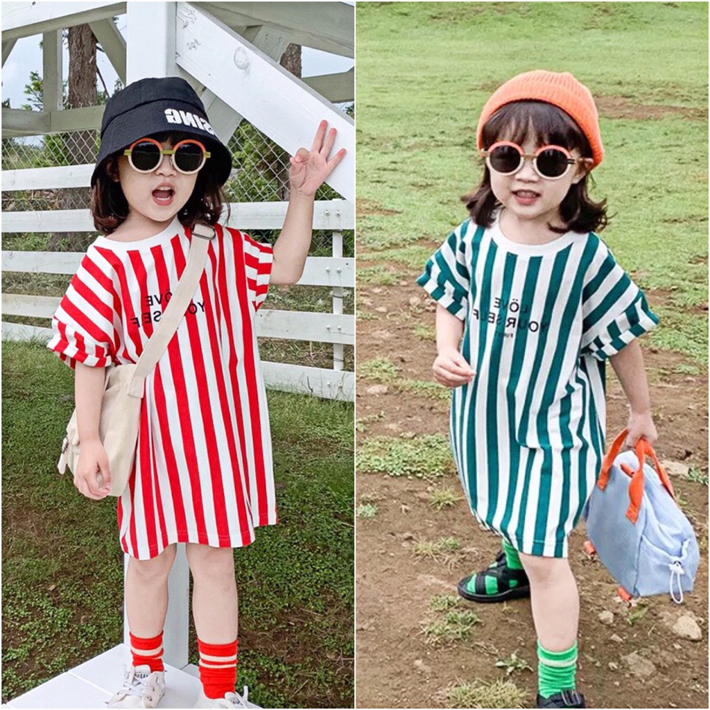 Đầm thời trang họa tiết sọc dọc xinh xắn dành cho bé gái