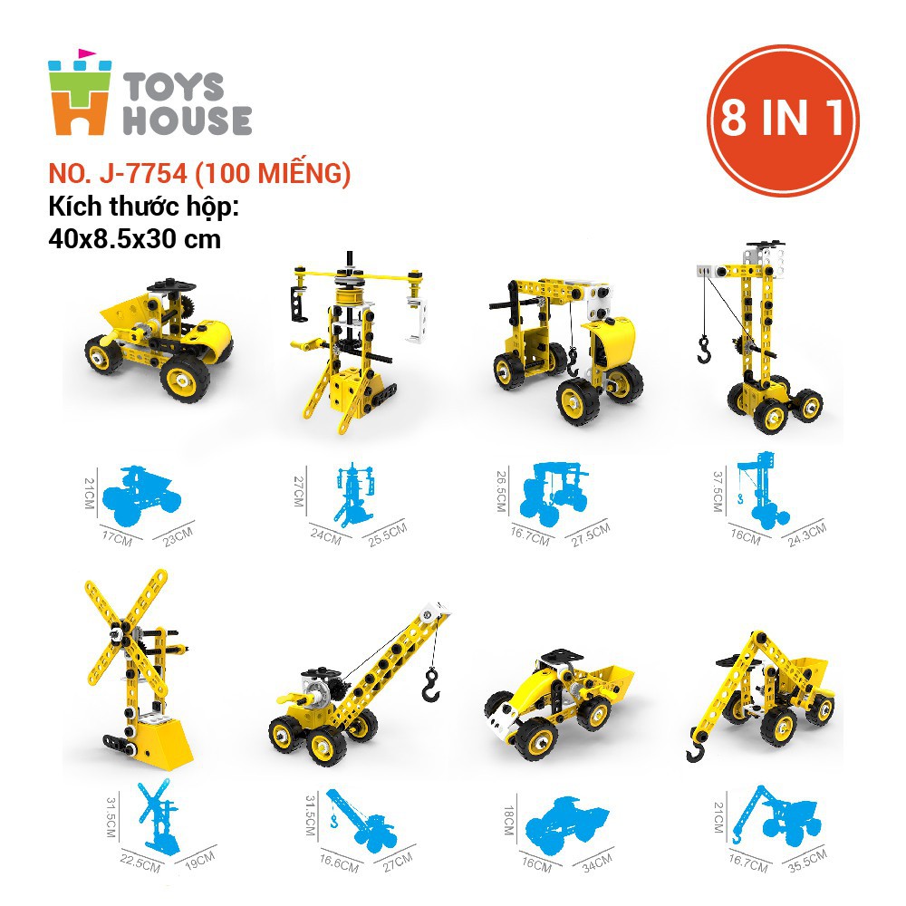 Đồ chơi giáo dục Steam lắp ghép Build&Play máy móc xây dựng 86 chi tiết Toyshouse 7785, 7754 có hộp nhựa, có pin