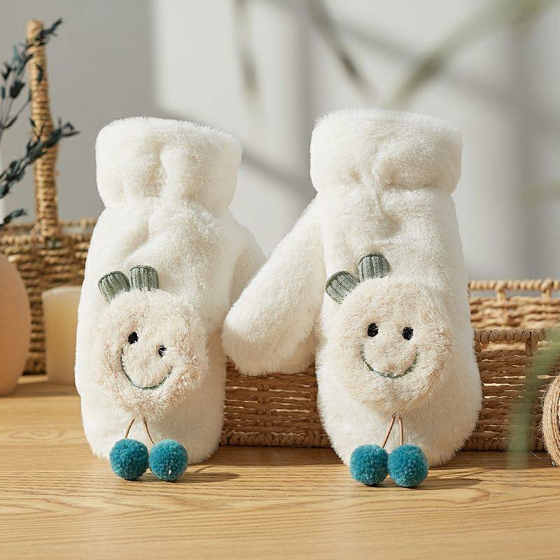 Găng tay giữ ấm mùa đông bằng cotton lông cừu mềm mại phong cách Hàn Quốc dễ thương cho nữ