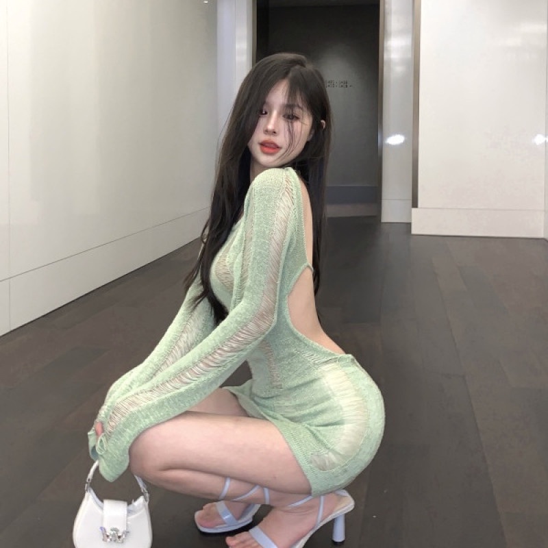 Đầm Dệt Kim Tay Dài Thời Trang Mùa Thu Dễ Phối Đồ