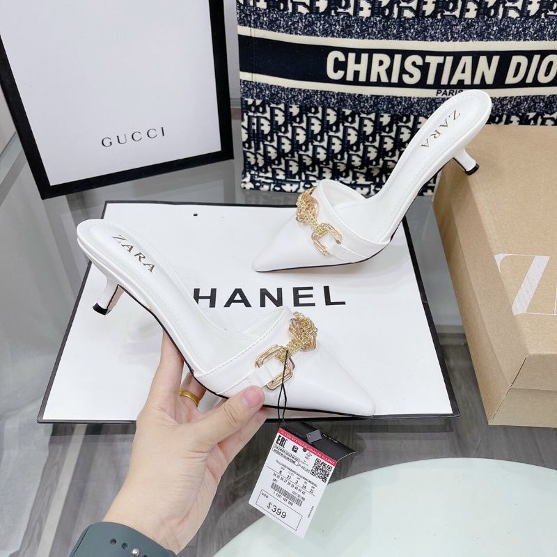 (ẢNH THẬT) Guốc Sục 5p Zara Khoá Xích Da Mềm Êm Fullbox Tem Hãng Cao Cấp