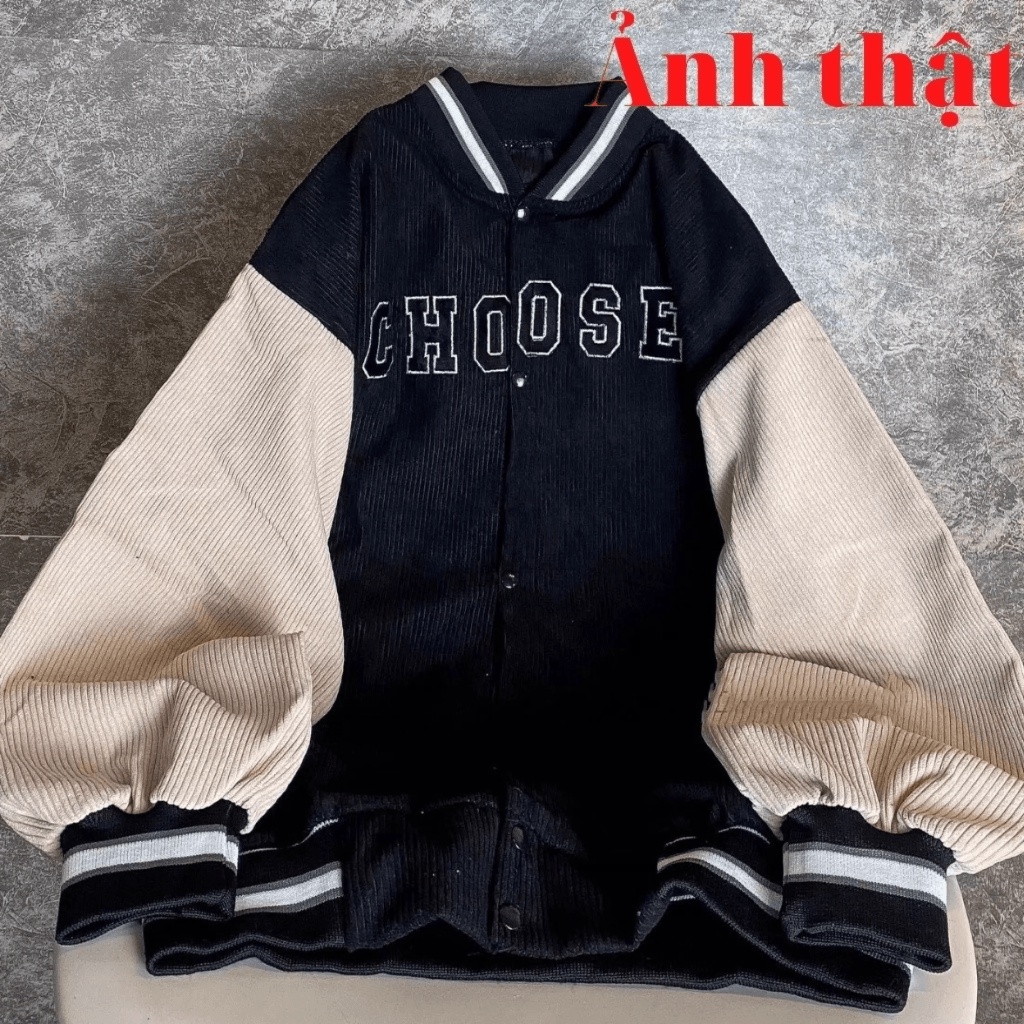 Áo khoác Bomber nhung tăm 2 Lớp CHOOSE unisex Hottrend - TP281
