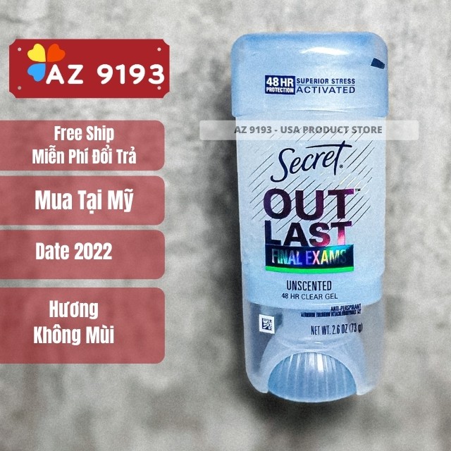 [Hàng Mỹ - Date Mới] Lăn Khử Mùi Nữ Secret, Dạng gel, 73g - Khô Thoáng, Hương Tự Nhiên, Không Vàng Áo - AZ 9193 | BigBuy360 - bigbuy360.vn