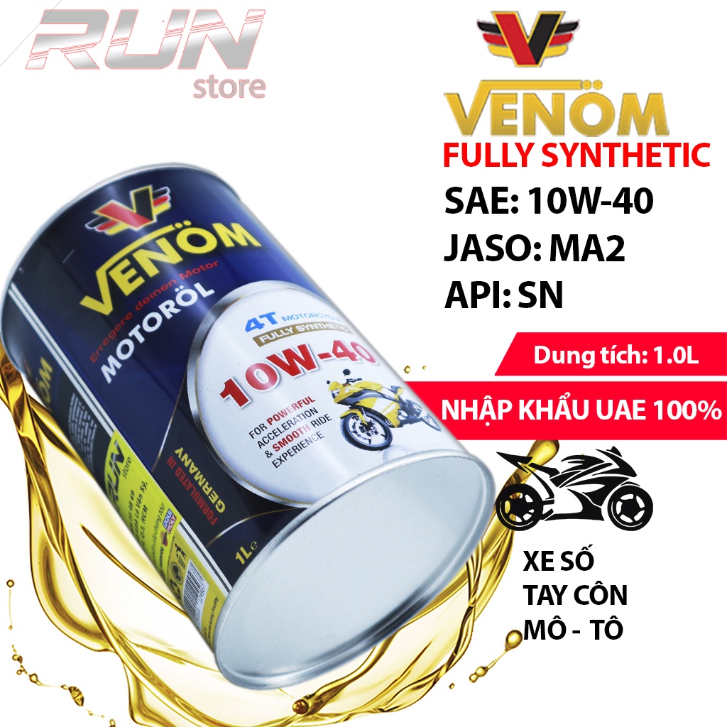 Nhớt Lon Tổng Hợp VENOM 4T MOTOCYCLE 10W40 SN 1000ml - VENOM 4T MOTOCYCLE FULLY SYNTHETIC - Made in UAE