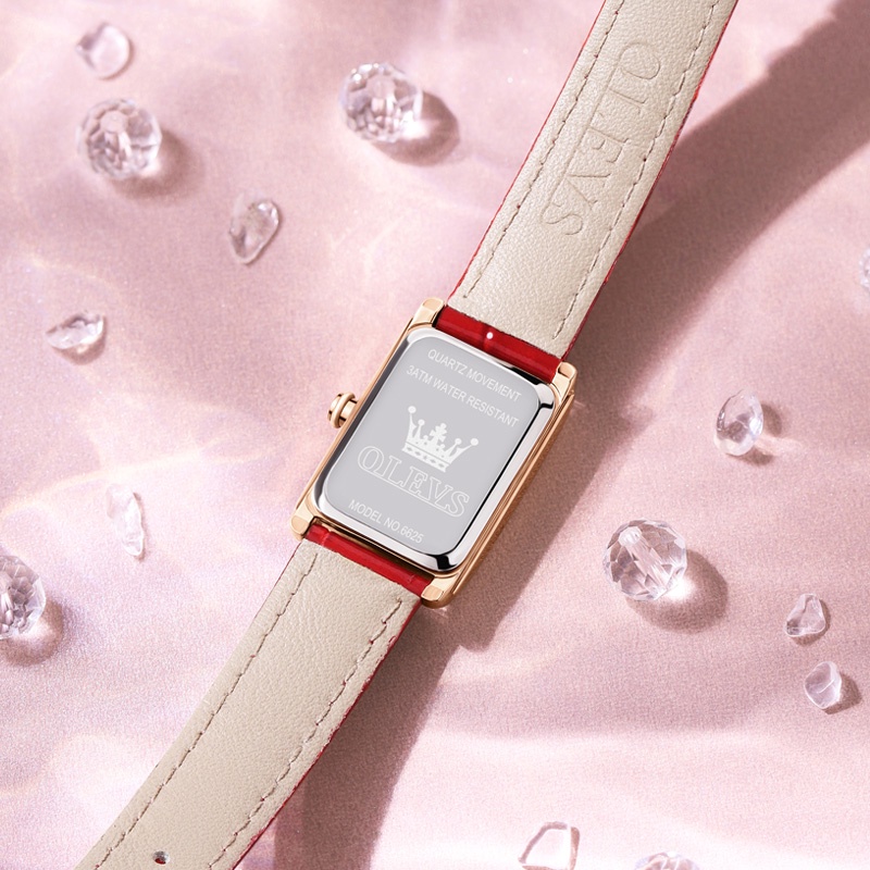 Đồng hồ OLEVS mặt vuông với dây da thật chống nước thời trang nữ tính