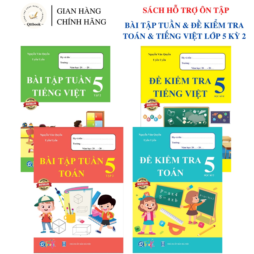 - (Bộ 4 quyển ) : bài tập tuần và đề kiểm tra toán , tiếng việt 5 học kì 2