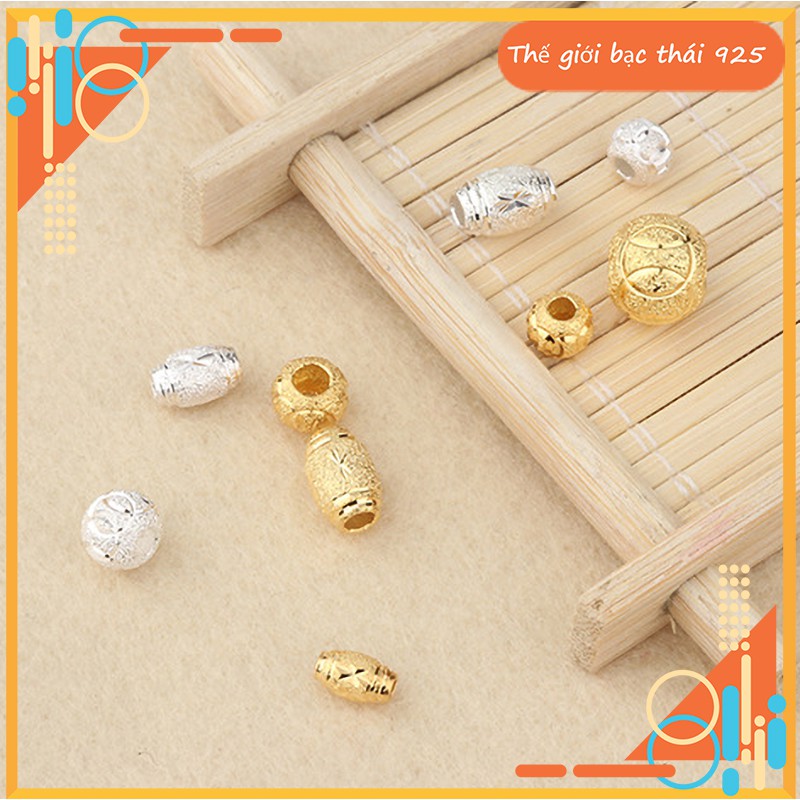 Charm bạc hạt ô liu mạ vàng 6mm