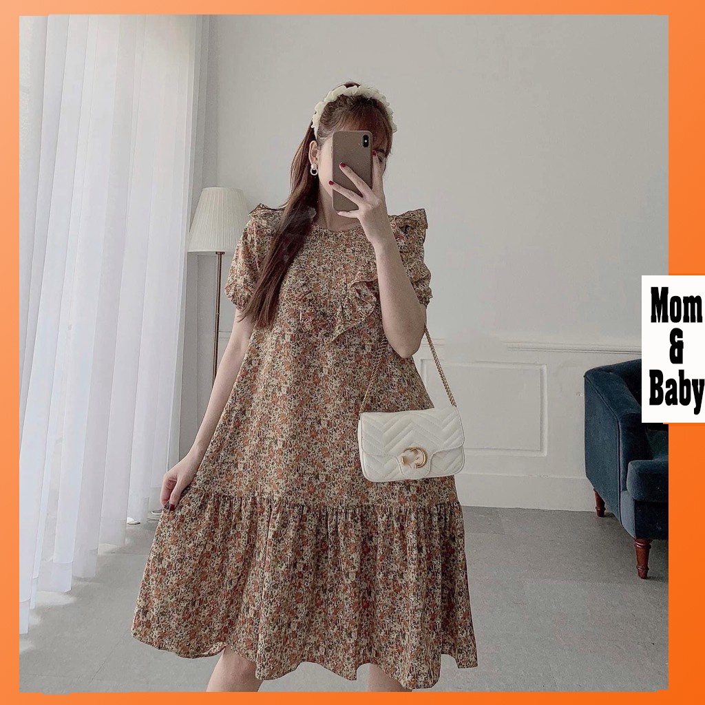 Váy bầu hoa nhí thời trang M393 chất lụa hoa freesize từ 45 đến 70kg