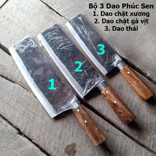 Bộ 3 Chiếc Dao Chặt Xương, Gà Vịt, Dao Thái Làng Nghề Phúc Sen Cao Bằng