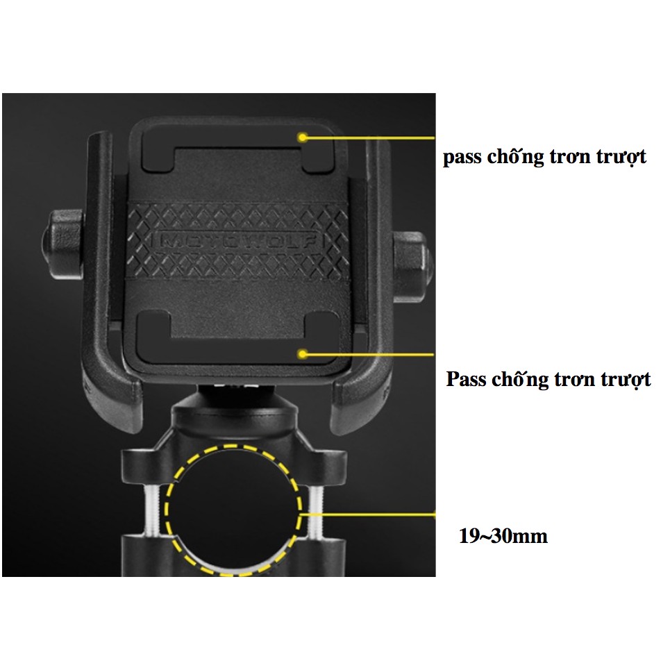 Giá đỡ điện thoại xe máy, kẹp điện thoại xe máy hợp kim Motowolf 2805 chắc chắn, chống rung, chống giựt