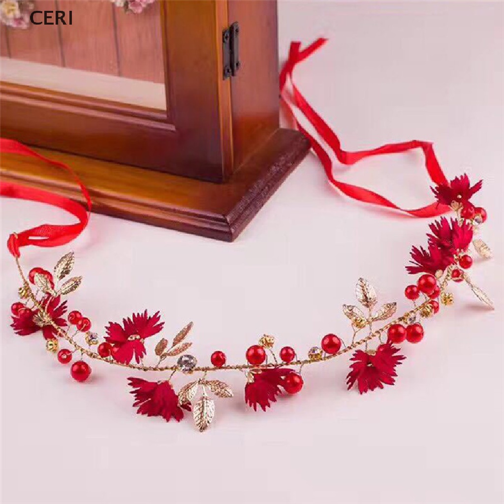 Vòng Hoa Đội Đầu Phối Ruy Băng Cho Cô Dâu Ri