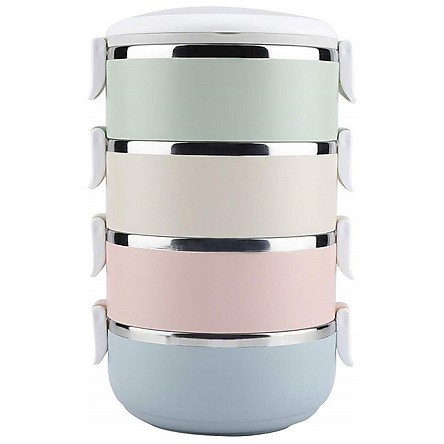 Hộp Đựng Cơm 4 Tầng Lúa Mạch Lõi Inox Có Quai Sách Tiện Dụng