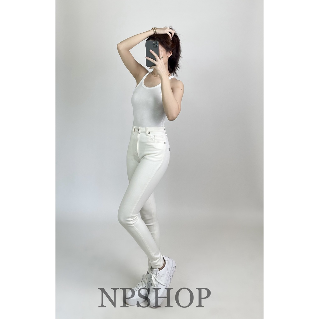 Quần jean nữ lưng cao slim fit NPSHOP, quần bò cạp cao 5 màu vải jeans mộc siêu tôn dáng