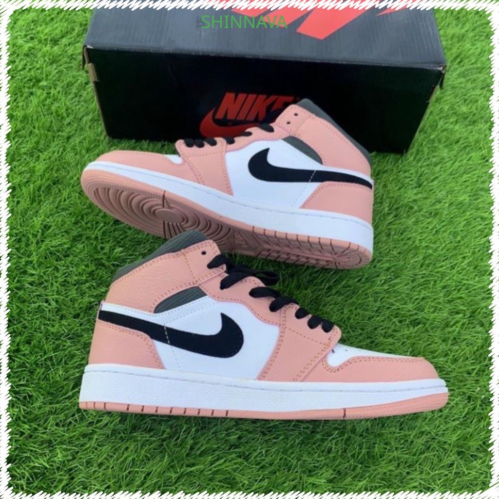 🎁sale sốc✔️Giày Jordan cao cổ màu hồng bản đẹp, Giày jordan 1 nữ màu hồng đen trắng cực xinh dễ phối đồ full box bill