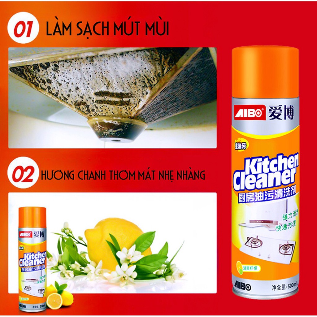 Bình Xịt Tẩy Rửa Nhà Bếp Đa Năng KITCHEN CLEANER 500ml - Chai Xịt Tẩy Dầu Mỡ