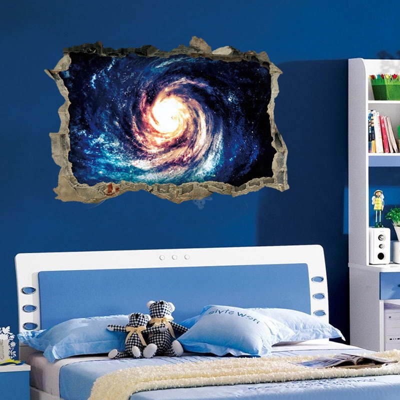 Miếng Dán Tường Trang Trí Hình Vũ Trụ Galaxy 3d