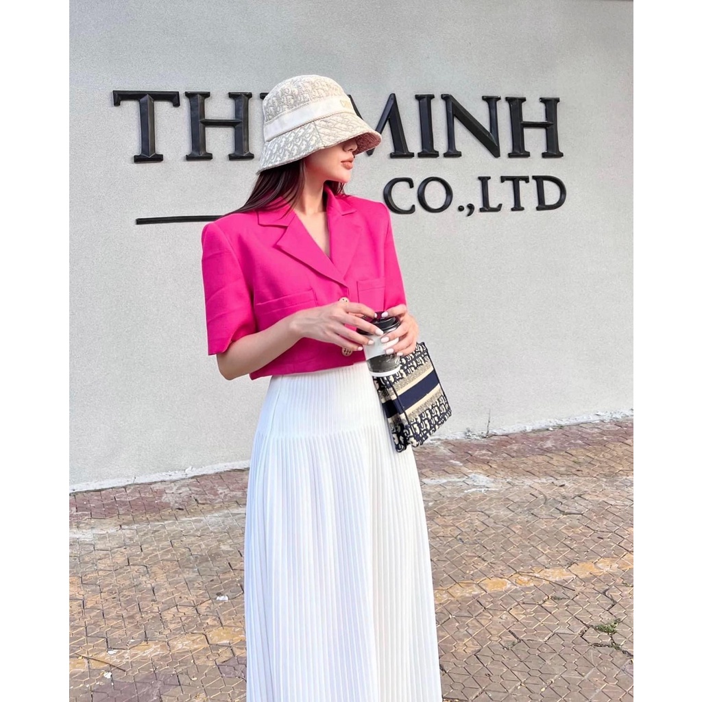 Áo vest tay ngắn blazer nữ crotop 2 lớp cúc áo si