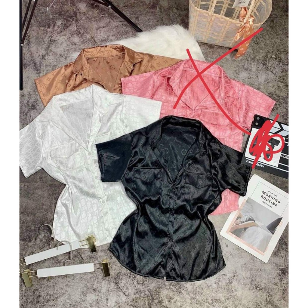 Áo sơ mi lụa tay ngắn hai túi ngực chất vải dày dặn lên form đẹp m345