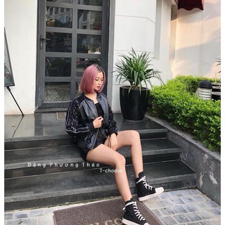 Áo khoác da tay kim sa