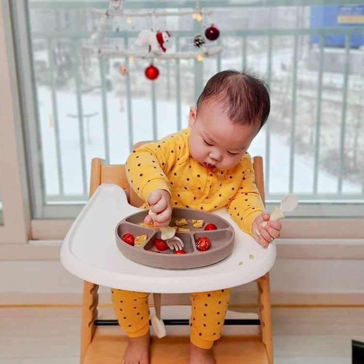 Khay Ăn Dặm Cho Bé Silicone Food Tray Bluemama Cao Cấp Chính Hãng Hàn Quốc - Khay Ăn Dặm Có Chia Ngăn Cho Bé