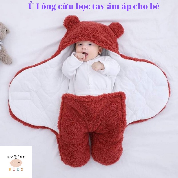 Chăn Ủ Gấu Lông Cừu Chần Bông Có Chân Cho Bé Body Lông Ủ Cho Trẻ Sơ Sinh Loại Dày Siêu Ấm Homedy Kids