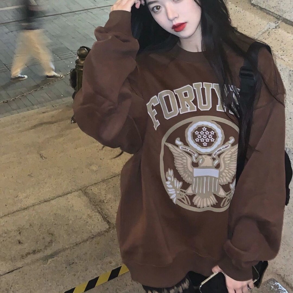 Áo Sweater Dáng Rộng Mỏng Màu Nâu Đậm Phong Cách Retro Mỹ Mùa Thu Và Mùa Đông Phiên Bản Mới Hàn