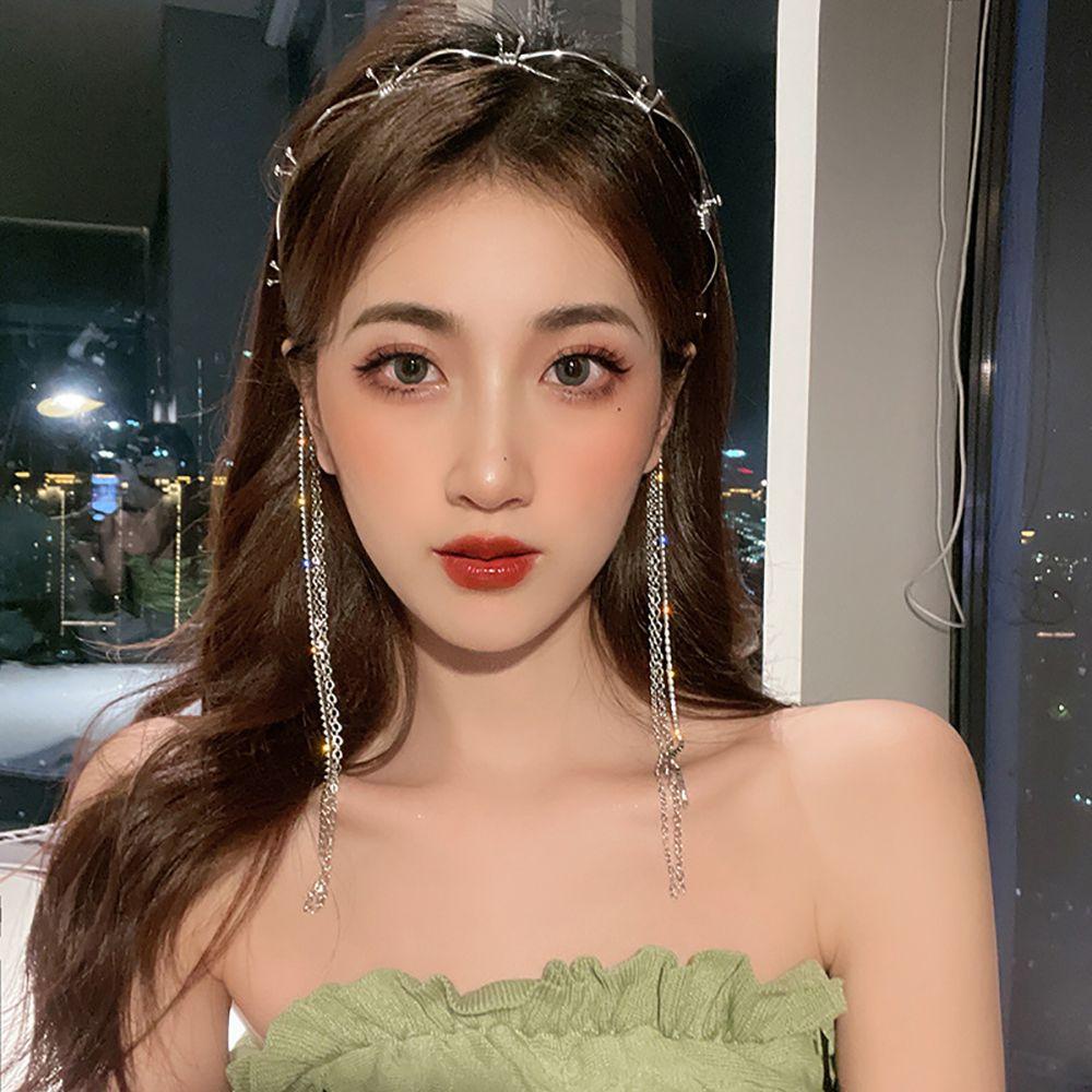 EXPEN Cài Tóc Đính Đá Phối Tua Rua Dài Sang Trọng Cho Cô Dâu