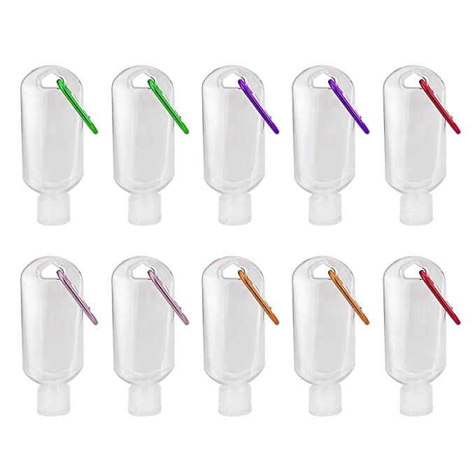 30/50ml Portable Reusable Empty Sanitizer Hook Bottles/ Mini Transparent Keychain Spray Bottle/ Leakproof Plastic Travel Bottling