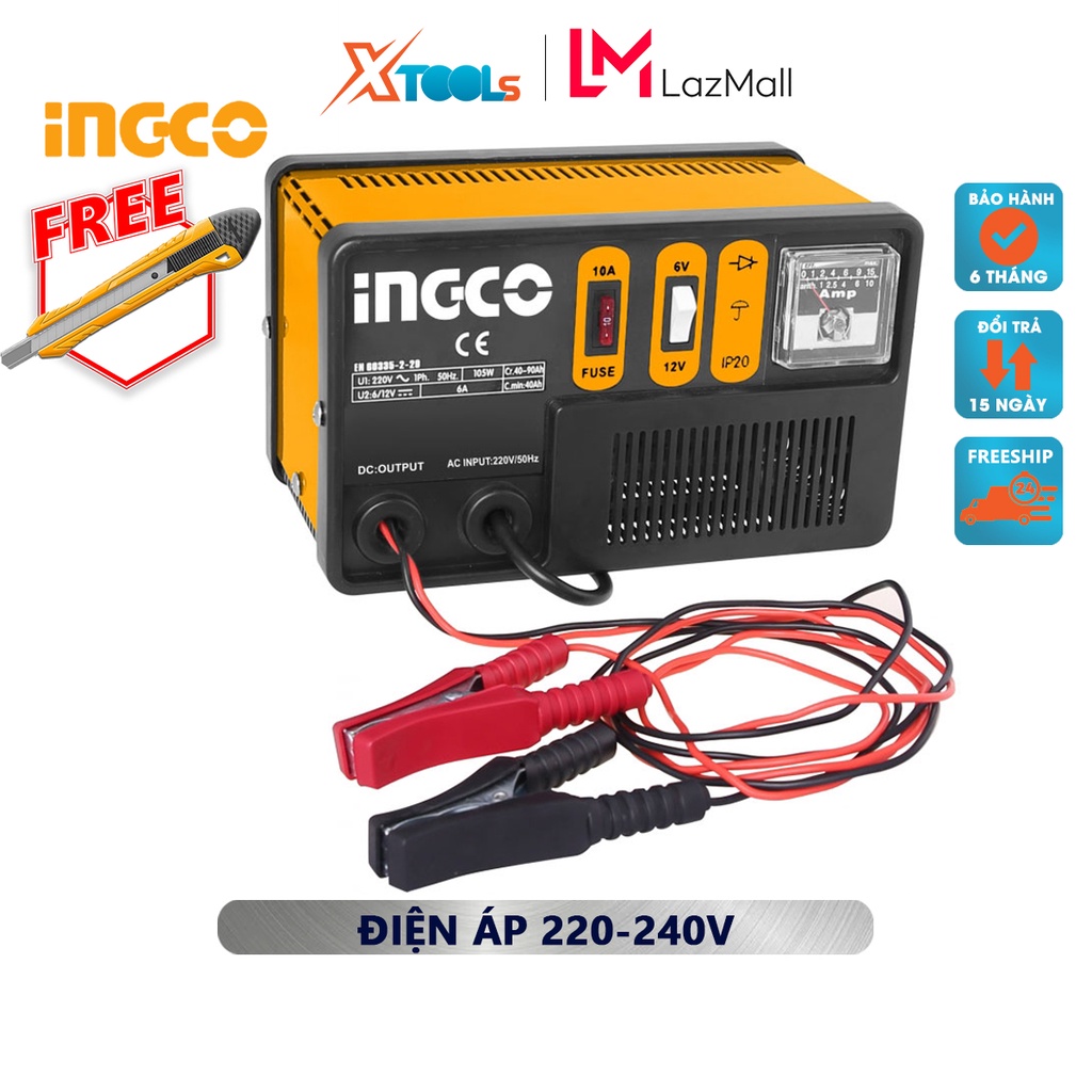 Máy sạc bình điện ắc qui INGCO ING-CB1501 | Máy sạc ắc quy Điện áp nạp vào 6/12V, Cấp độ cách nhiệt H, Khả năng chuẩn 40