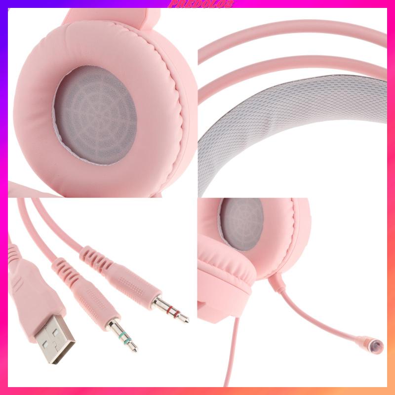 [PREDOLO2]Over Ear Gaming Headset Headphone for Gamer Double 3.5mm Interface Pink