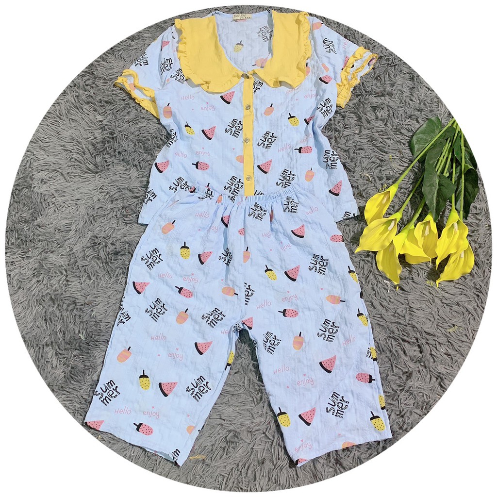 Đồ Bộ pijama Tơ Đũi Tiểu Thư In hình dễ thương - form LỬNG