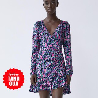 Đầm Zara hoa tím xanh nhí siêu đẹp DH42G52N7