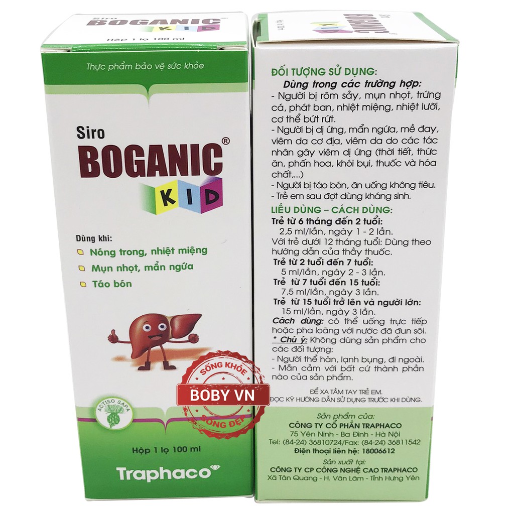 Siro Boganic Kid hỗ trợ trẻ khỏi nóng trong, nhiệt miệng, táo bón, mụn nhọt, mẩn ngứa