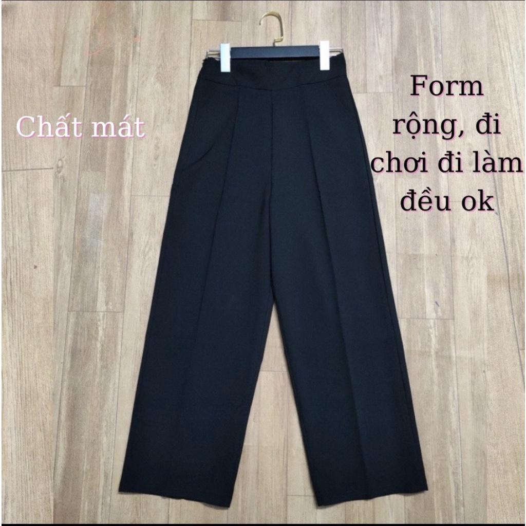 Quần ống rộng khóa sườn nữ cạp lưng cao đi học dáng xuông dài quần vải ống rộng suông nữ đen dài học sinh đi làm công sở