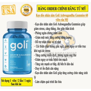 Goli ashwagandha 60vien kẹo sâm dẻo giúp thư giản giảm mệt mỏi, ngủ ngon