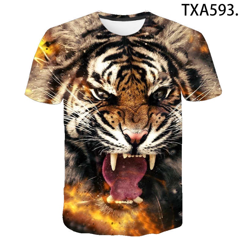 Áo Thun Tay Ngắn Màu Đen In Hình Hổ 3D Cá Tính Thời Trang Mùa Hè Cho Nam Và Nữ