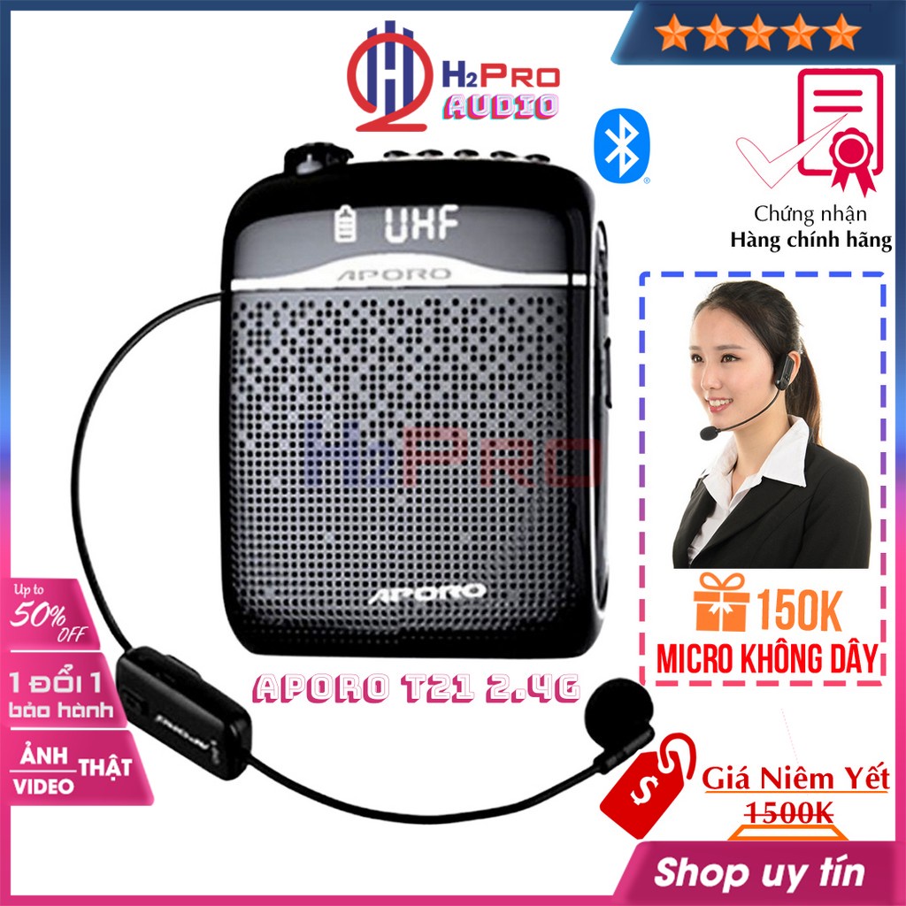 Máy Trợ Giảng Không Dây 2.4G, Loa Trợ Giảng Aporo T21 20W Có Dây, Cao Cấp Bluetooth 5.0, Usb-Thẻ Nhớ, Đài Fm-H2Pro Tech