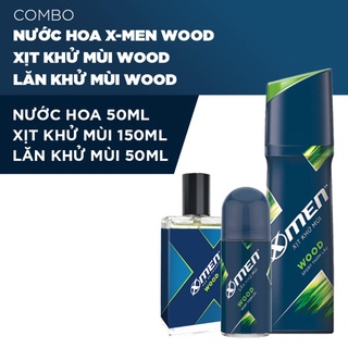 Combo Nước Hoa X-Men EDT Wood 50ml+ Xịt Khử Mùi 150ml+Lăn Ngăn Mùi 50ml