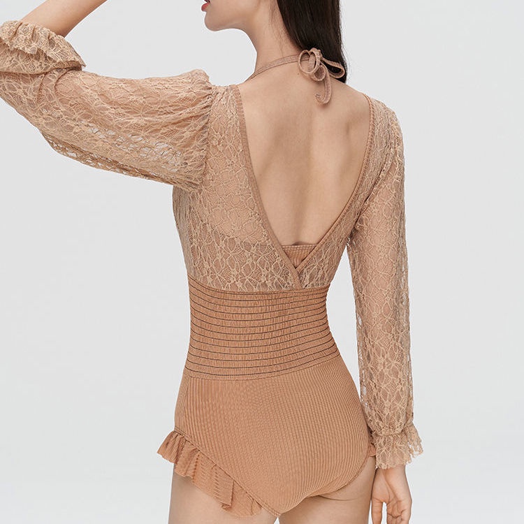 Bộ Đồ Bơi Một Mảnh Tay Dài Phối Ren Cao Cấp Quyến Rũ Dành Cho Nữ