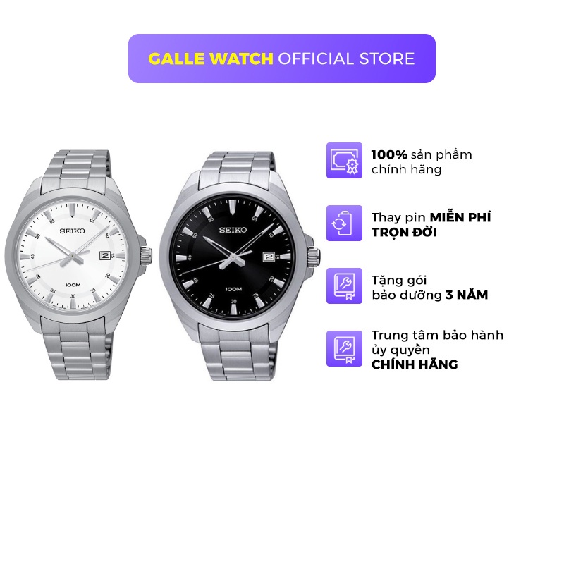 Đồng hồ Seiko Regular SUR20 nam kim dạ quang mặt kính Hardlex Crystal chống nước dây thép cao cấp chính hãng