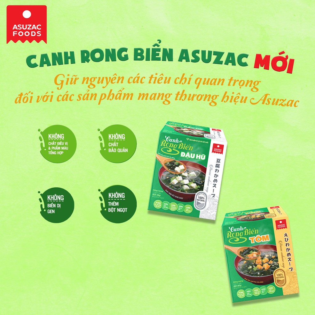 Hộp 10 Gói Canh Rong Biển Asuzac Đậu Hũ, Thịt Bò, Tôm, Miso, Hến, Thịt Thật, Dinh Dưỡng Cao, Chay Mặn Đều Dùng Được