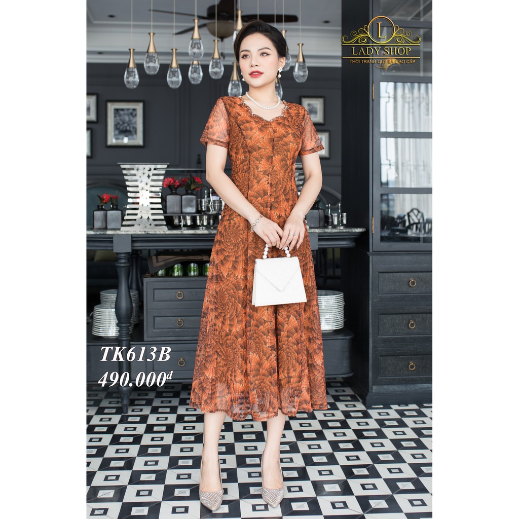 Đầm thun lưới thiết kế cổ hoa mới Ladyshop đầm hè 2021 TK613