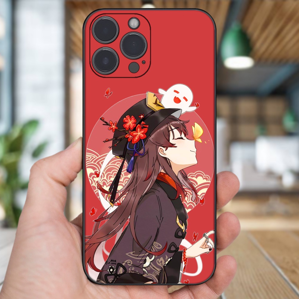 Ốp lưng iPhone 13 Pro Max dẻo đen cạnh vuông in hình Hutao Genshin Impact
